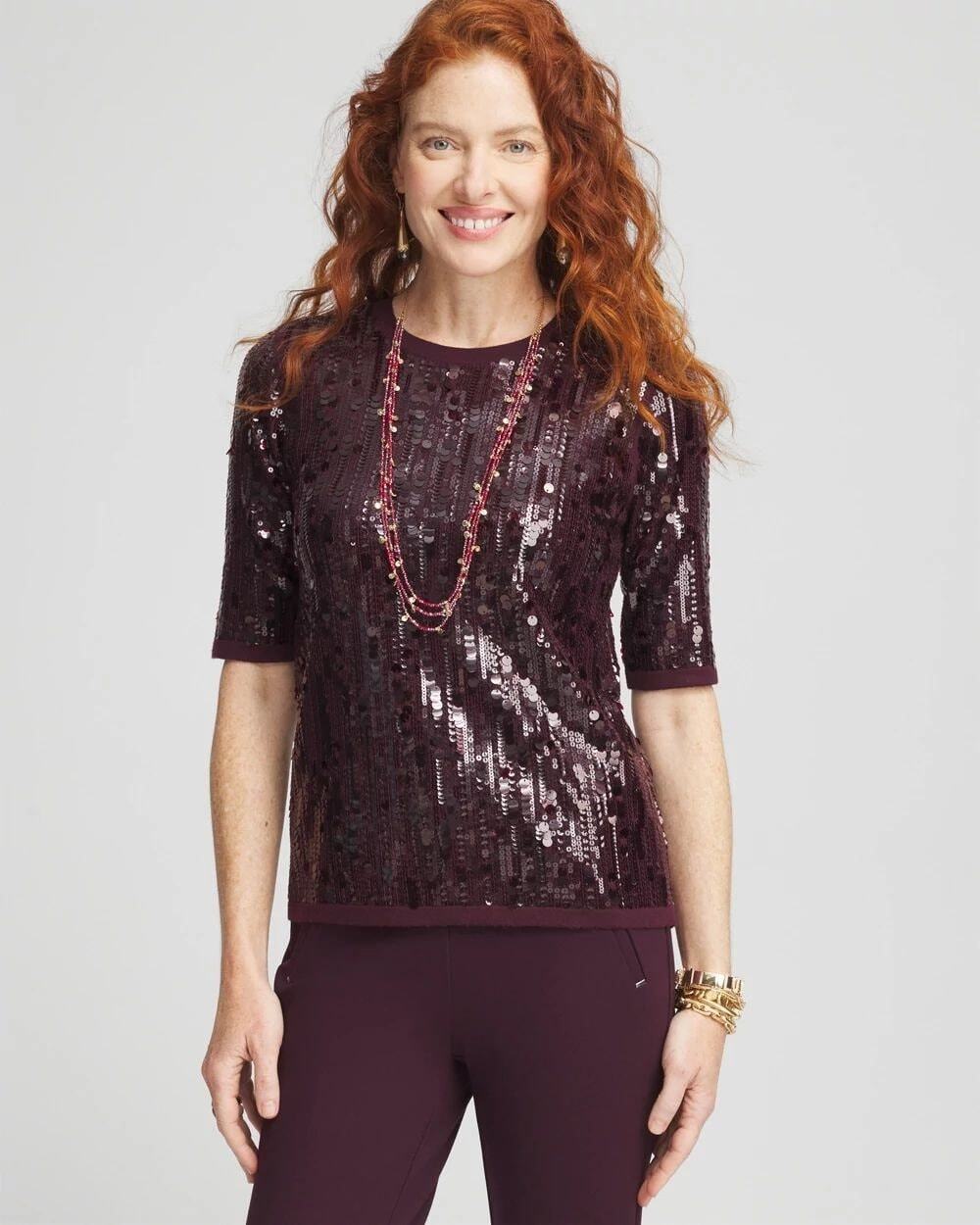 NWT Chicos Pullover Sweater Color 'Rose Smoke' Sequin Embellished Size 2 (Large)